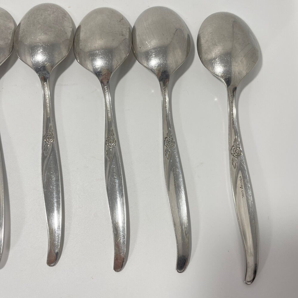Lot of 8 Oneida Wm A Rogers Premier La Rose Stainless Soup Spoon 6 3/4” Vtg - Picture 7 of 9